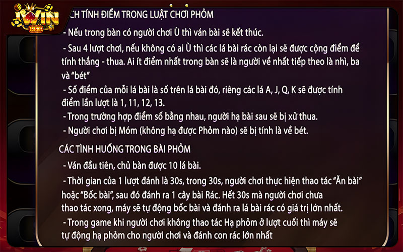 Cách tính điểm cơ bản của Phỏm Iwin